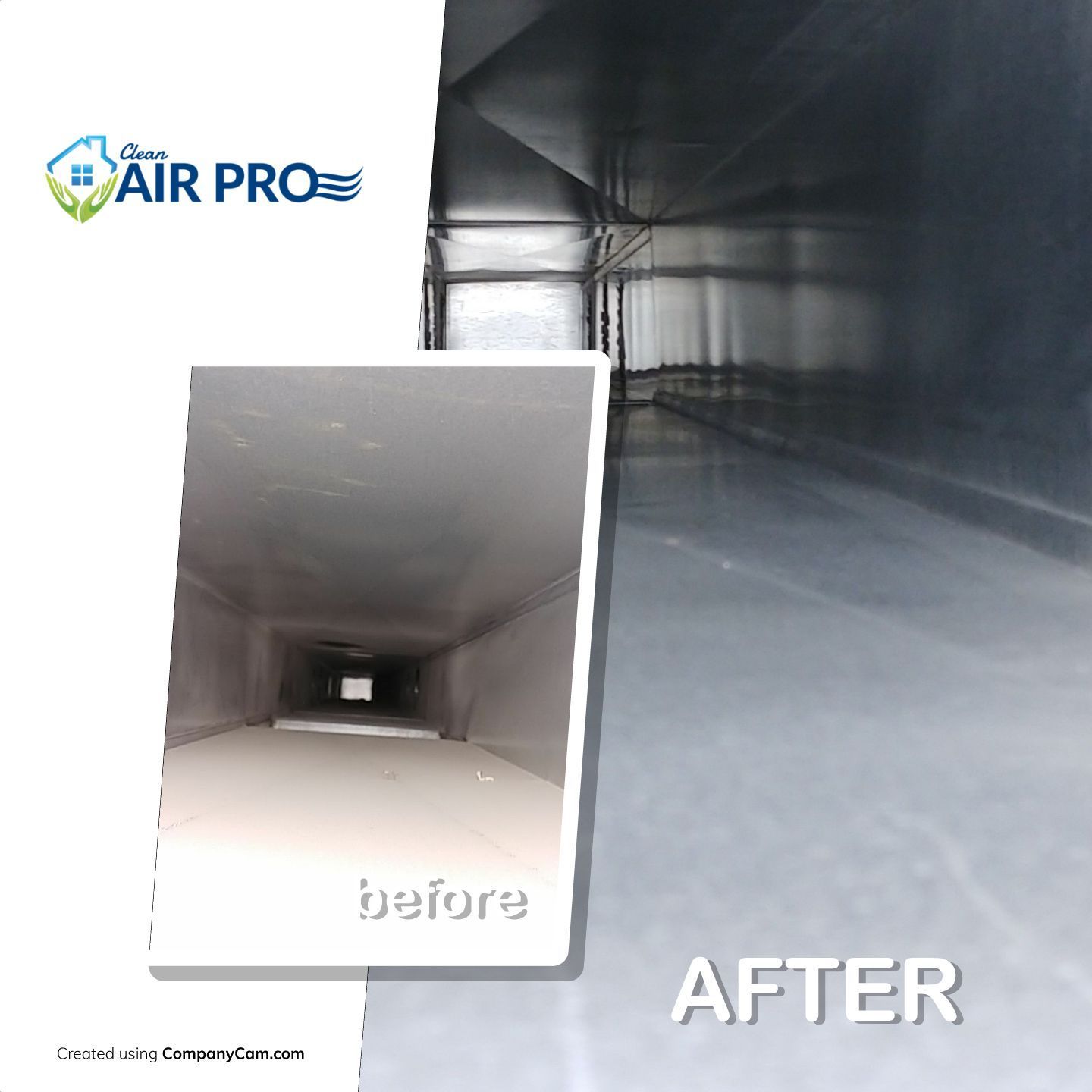 A picture of a duct before and after being cleaned by air pro