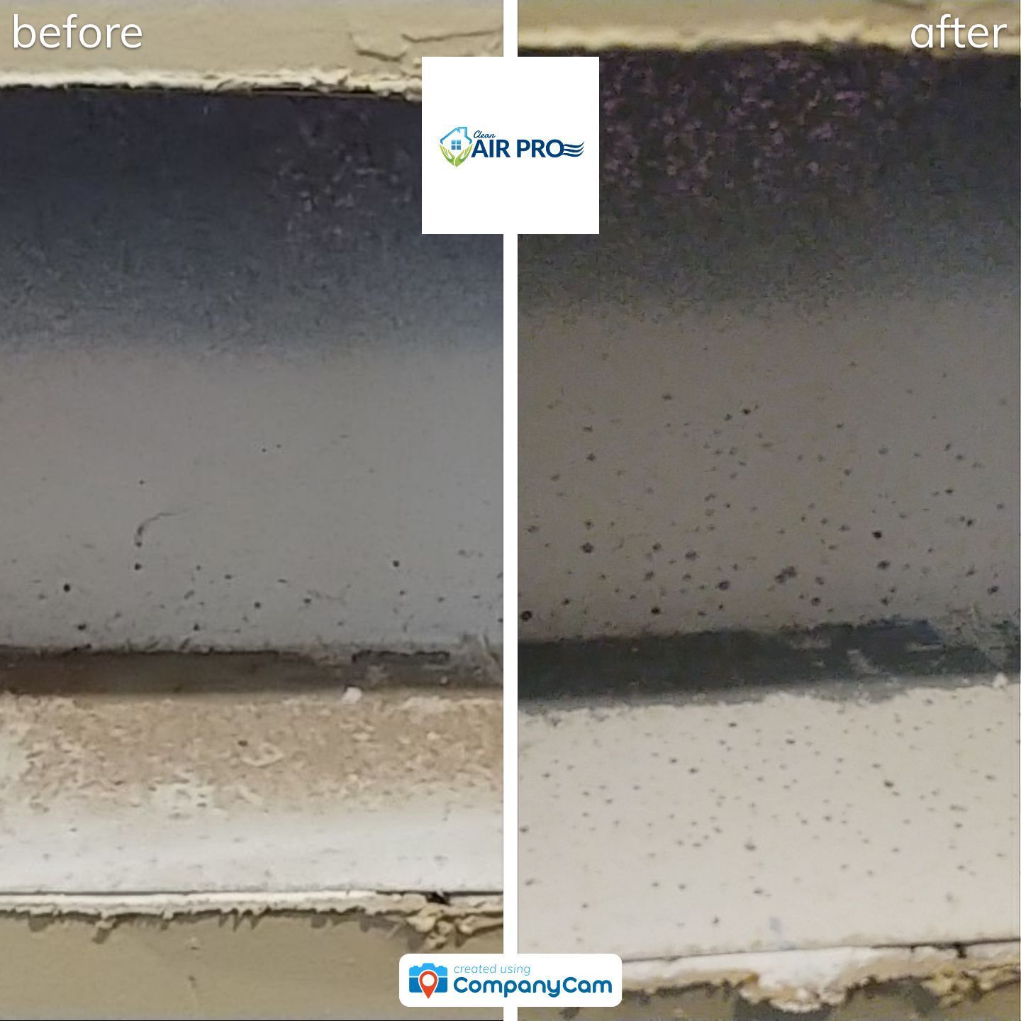 A before and after picture of a dirty and clean wall.