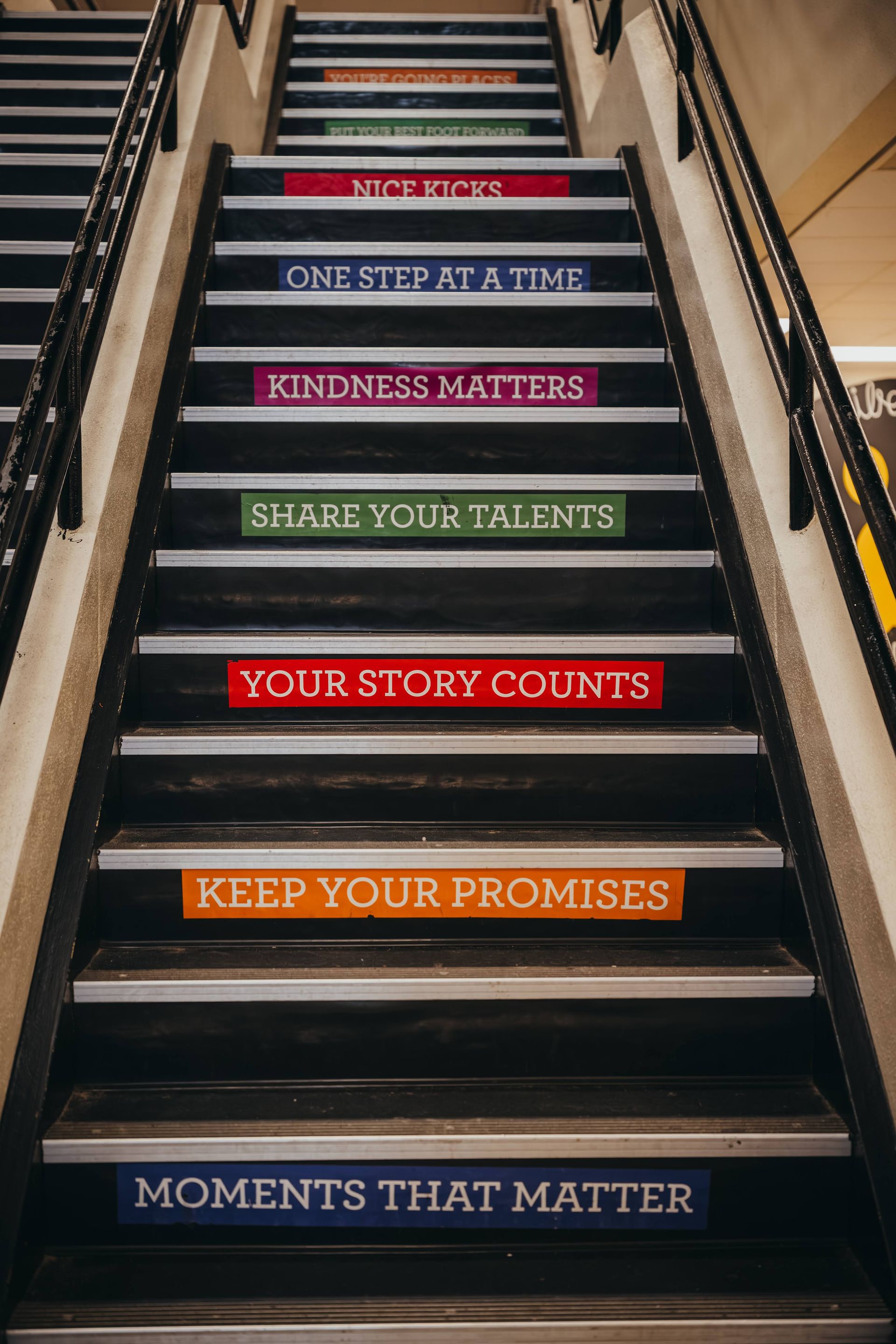 Staircase with motivational phrases 