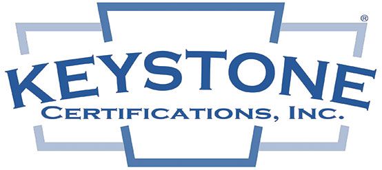 Logo for Keystone Certifications, Inc., with blue text and light blue square-like shapes around it.