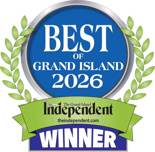 Blue and green “Best of Grand Island 2026” winner badge with The Independent logo
