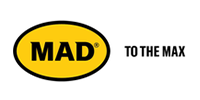 Logo for MAD brand: yellow oval with black outline and the word