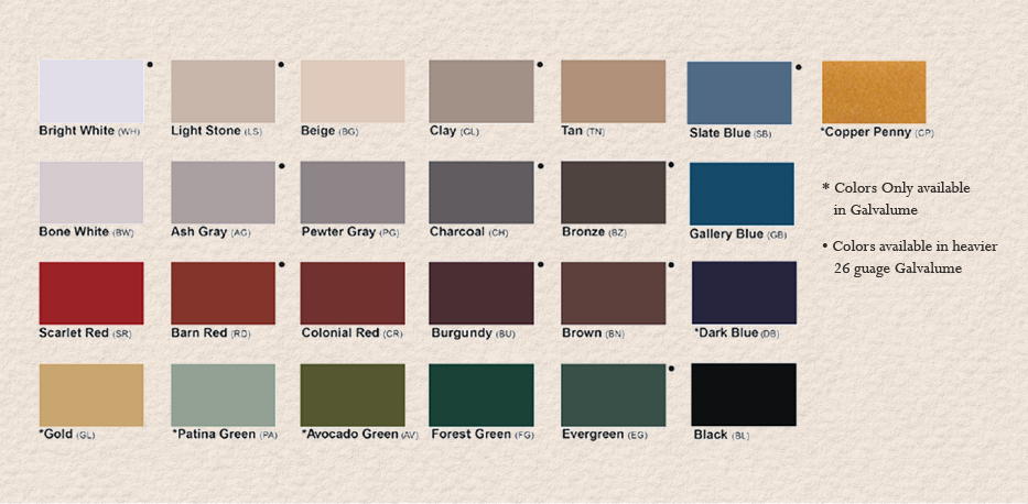 Color palette with 24 swatches, including shades of white, beige, brown, blue, red, green, and gold.