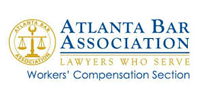 Atlanta Bar Association Workers' Compensation Section logo with gold scales and blue text