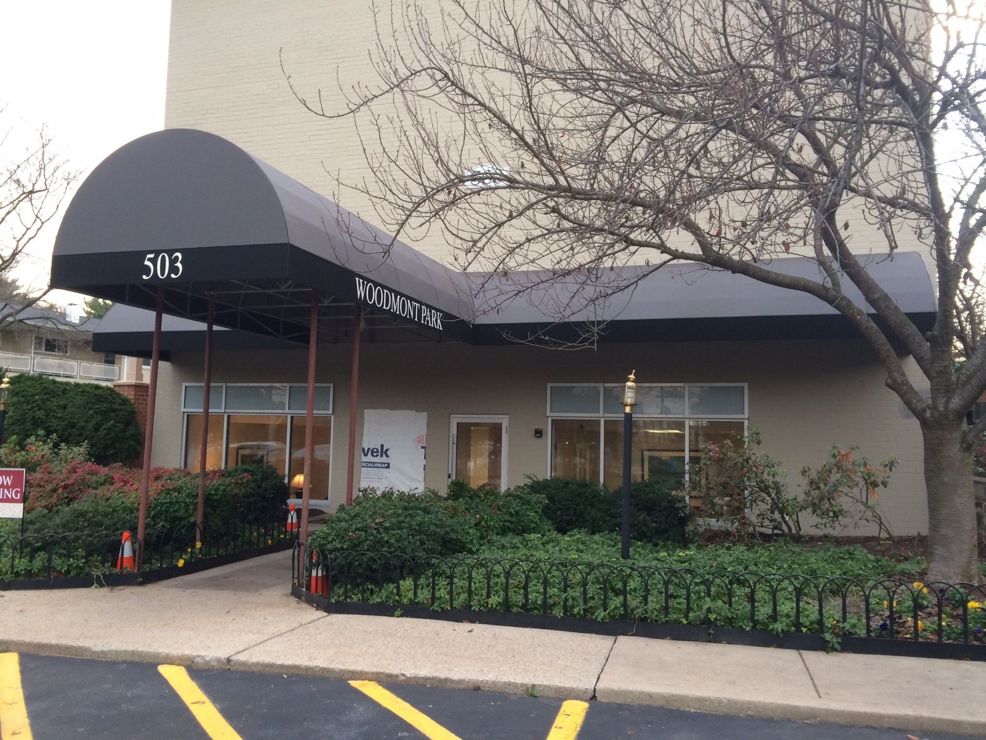 A building with a canopy