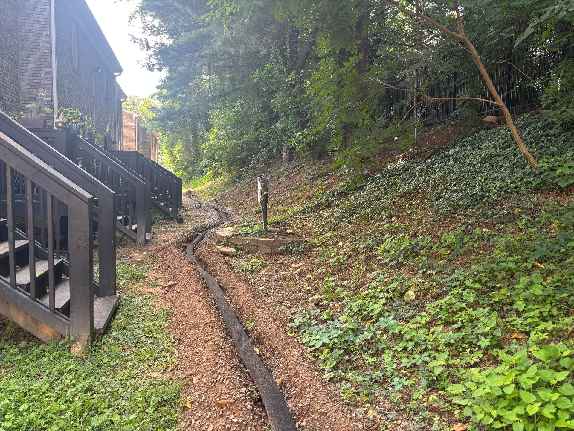 A path leading to a house surrounded by trees and grass.