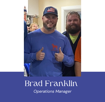 Man in blue shirt giving thumbs up, smiling; Operations Manager Brad Franklin.