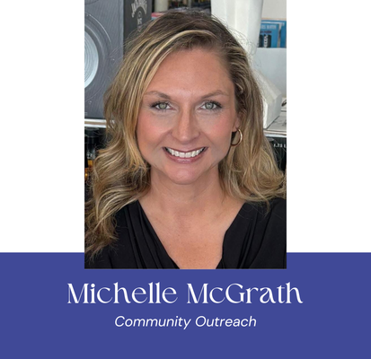 Woman with blonde hair smiles, text reads 