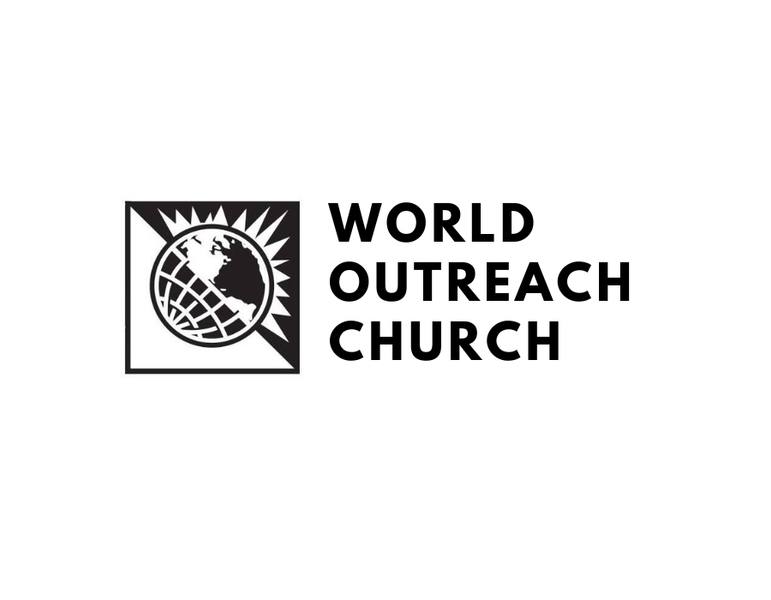 Logo of World Outreach Church: globe within a square, text 