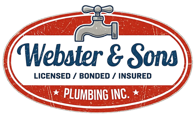 Logo for Webster & Sons Plumbing Inc. featuring a faucet over an oval with text and