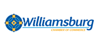 Williamsburg Chamber of Commerce logo with blue circle and text.