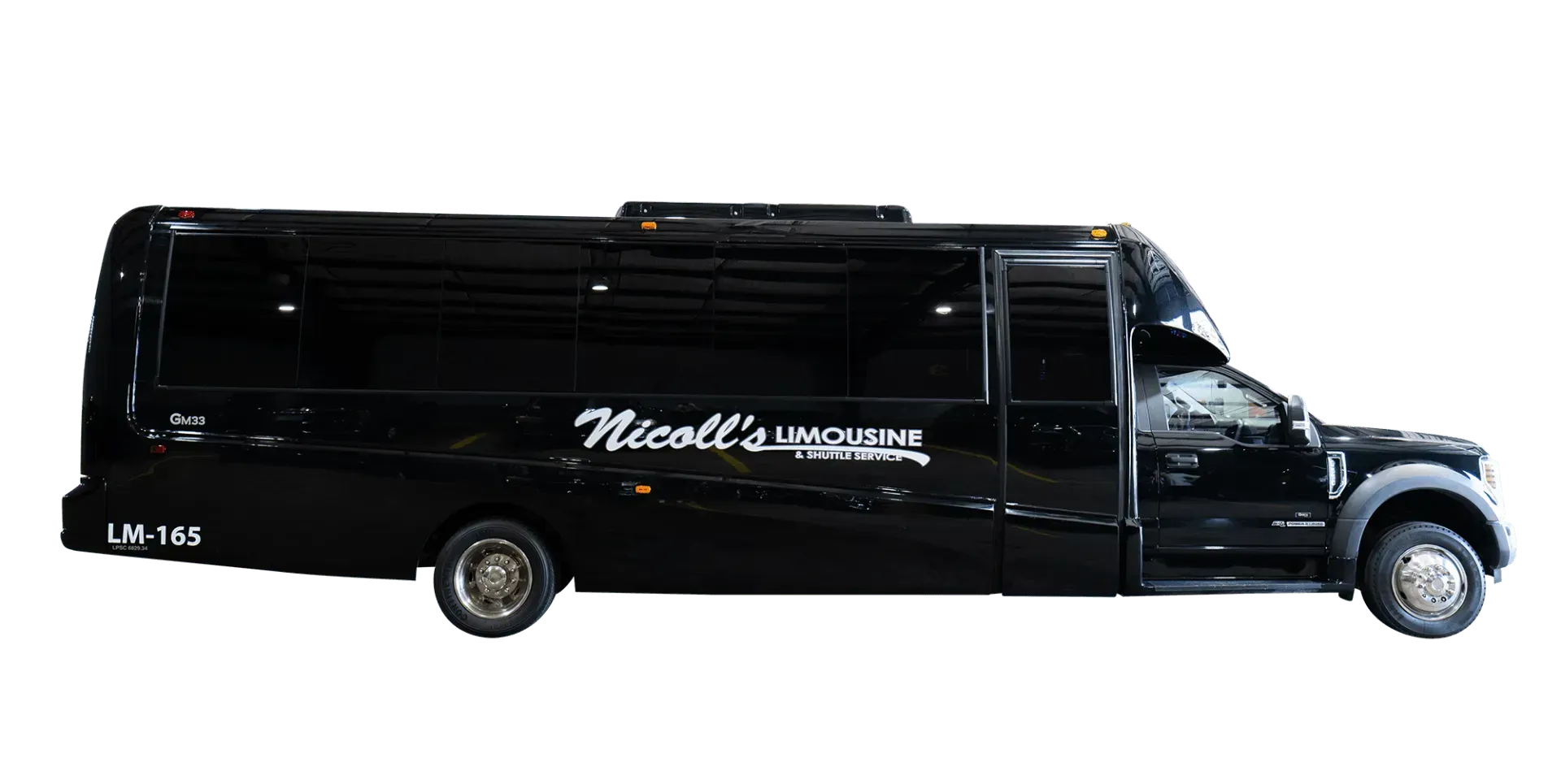 Black Nicoll's Limousine bus.