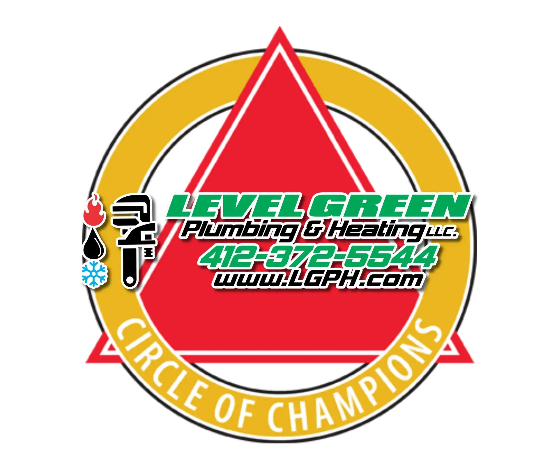 Logo for Level Green Plumbing & Heating LLC, with text: Residential & Commercial HVAC/Plumbing. Features a Bryant dealer badge.