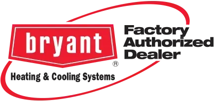 Bryant Factory Authorized Dealer logo: Red and white text on a red background with a swoosh.