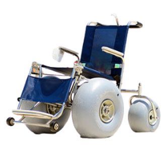 A blue wheelchair with large wheels on a white background.