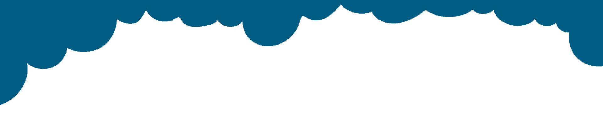 Dark teal clouds arch over a white background.