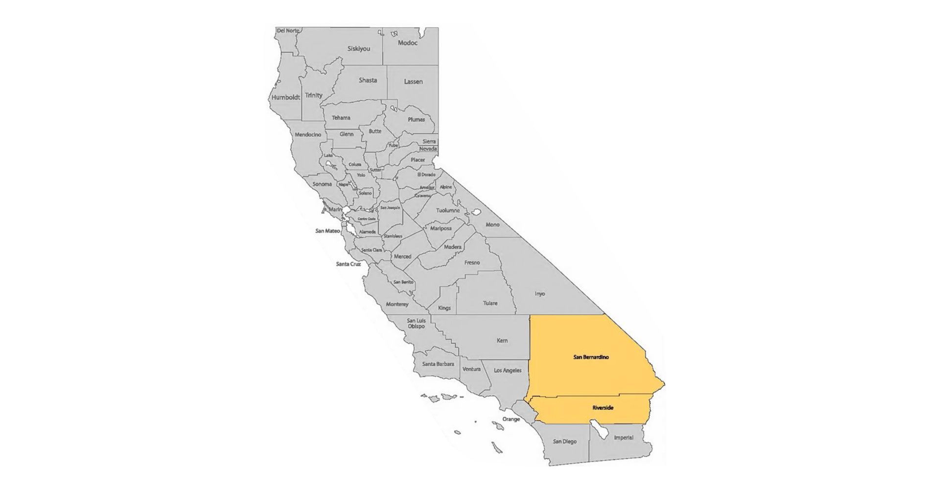 Map of California highlighting Southern California counties in orange