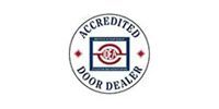 Accredited Door Dealer logo: circular emblem with text and inner design.