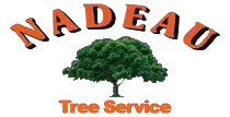 Logo for Nadeau Tree Service featuring the name in orange, arched lettering above a detailed green tree icon.