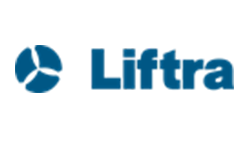 A blue logo for liftra on a white background