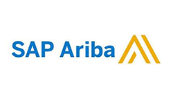 A blue and yellow logo for a company called sap ariba