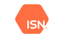 An orange stop sign with the word isn on it