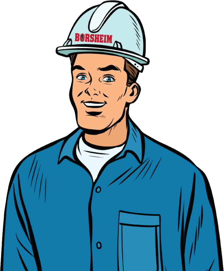 A man wearing a hard hat with the word borshelm on it