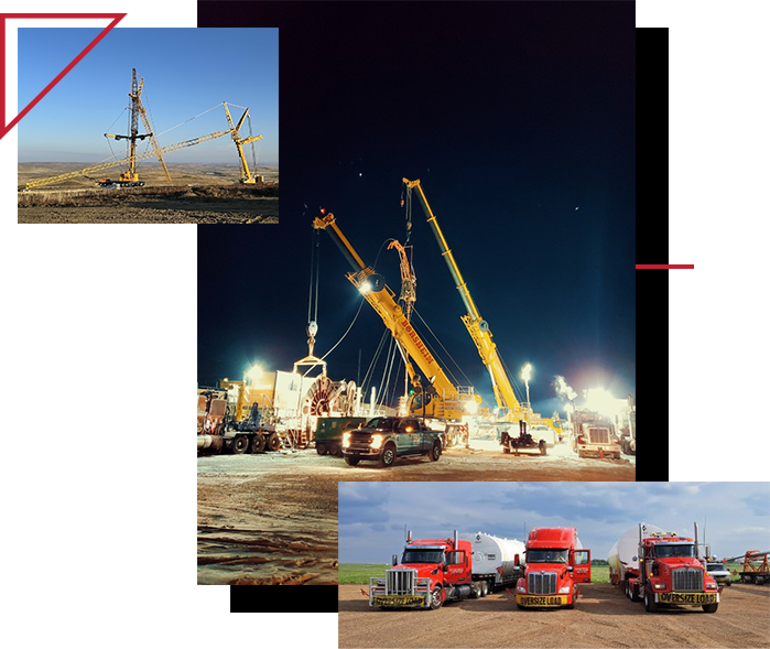 A bunch of trucks are parked in front of a construction site