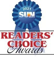 Readers' Choice Awards ribbon from Sun Media. Blue and white, with red text.