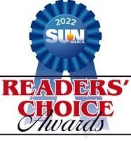2022 Sun Media Readers' Choice Award seal, blue ribbon with text 