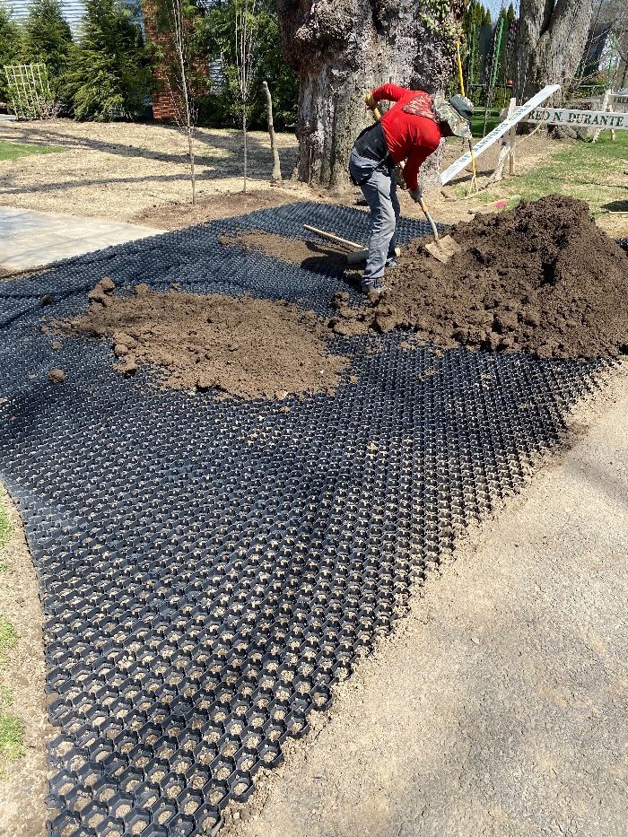 A man is digging a hole in the dirt with a shovel.