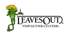 The logo for leaves out shows a frog holding an umbrella.