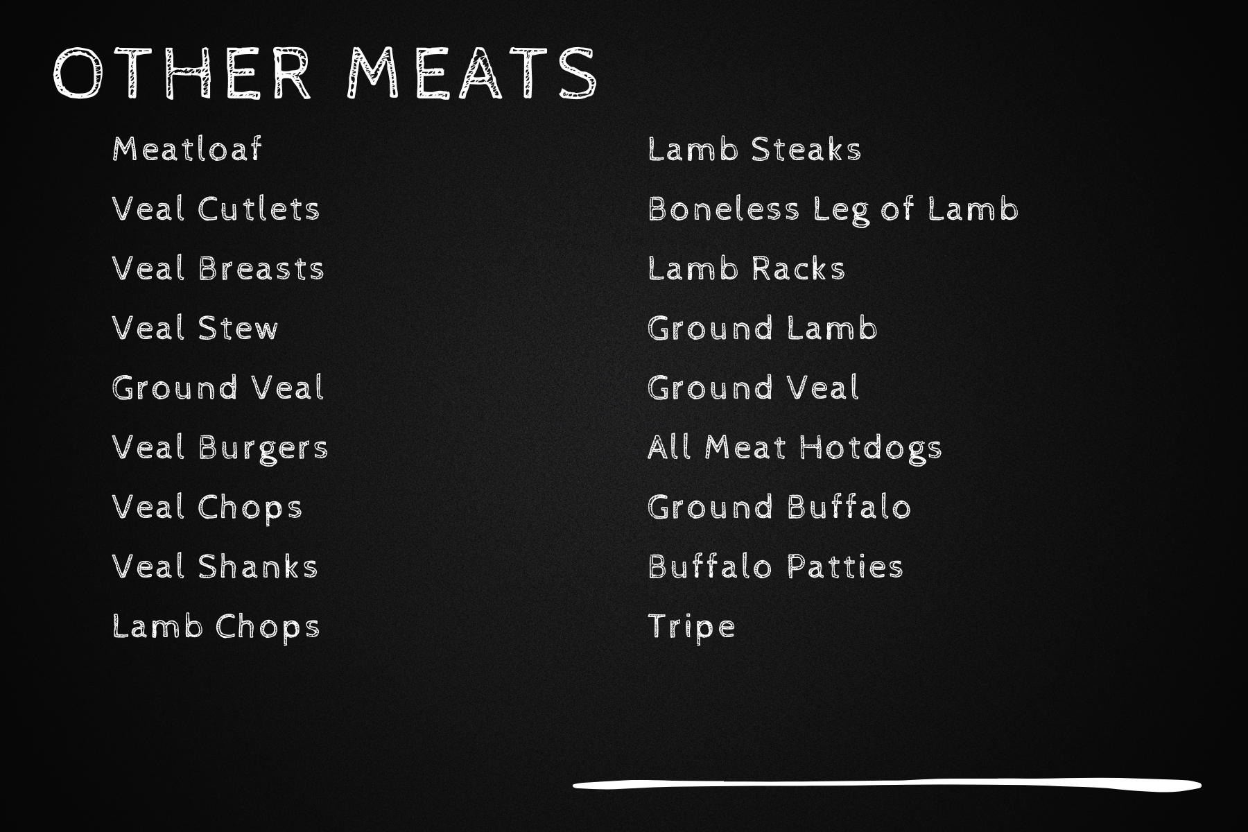 A blackboard with the word other meats on it and its list.