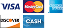 Visa, MasterCard, American Express, Discover, Cash