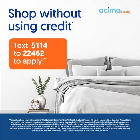 Promotion for shopping without credit. Text to apply