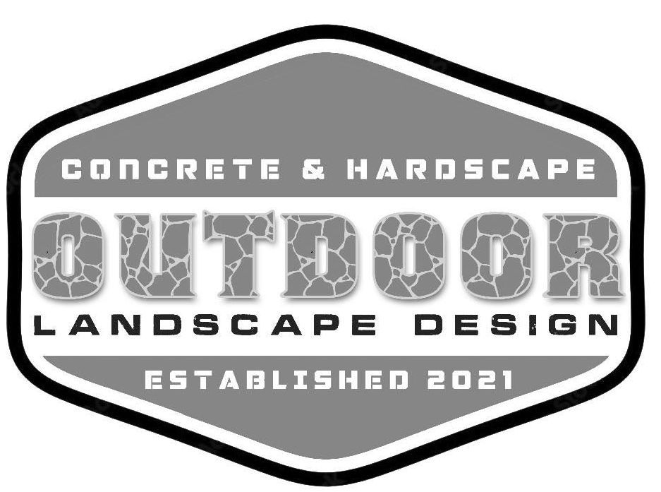 A logo for concrete and hardscape outdoor landscape design established in 2021.