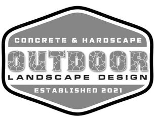 A logo for concrete and hardscape outdoor landscape design established in 2021.