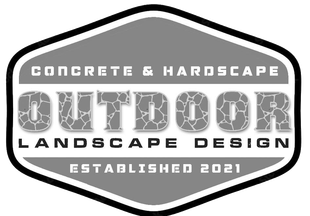 A black and white logo for concrete and hardscape outdoor landscape design.