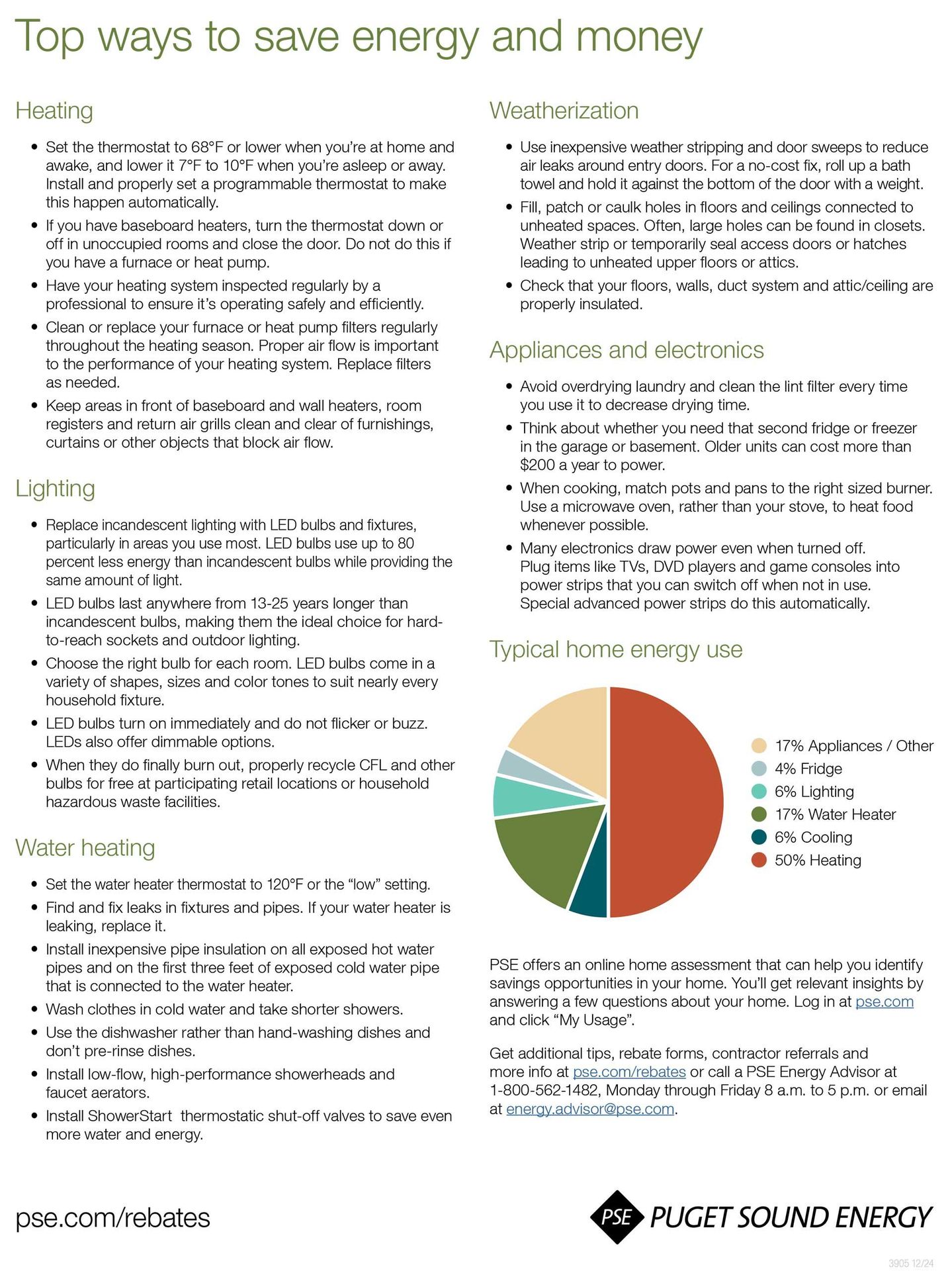 rebate flier of Puget Sound Energy 