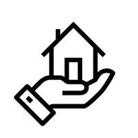 Hand holding a house icon, representing home ownership or real estate.
