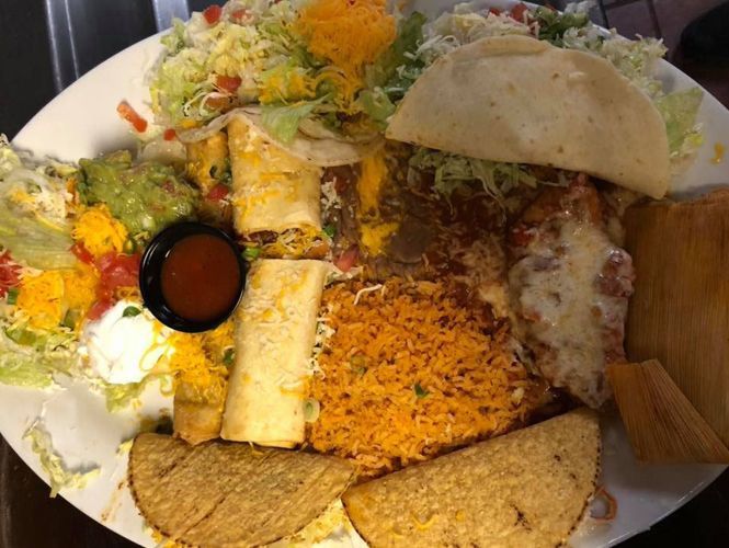 Plate of assorted Mexican food