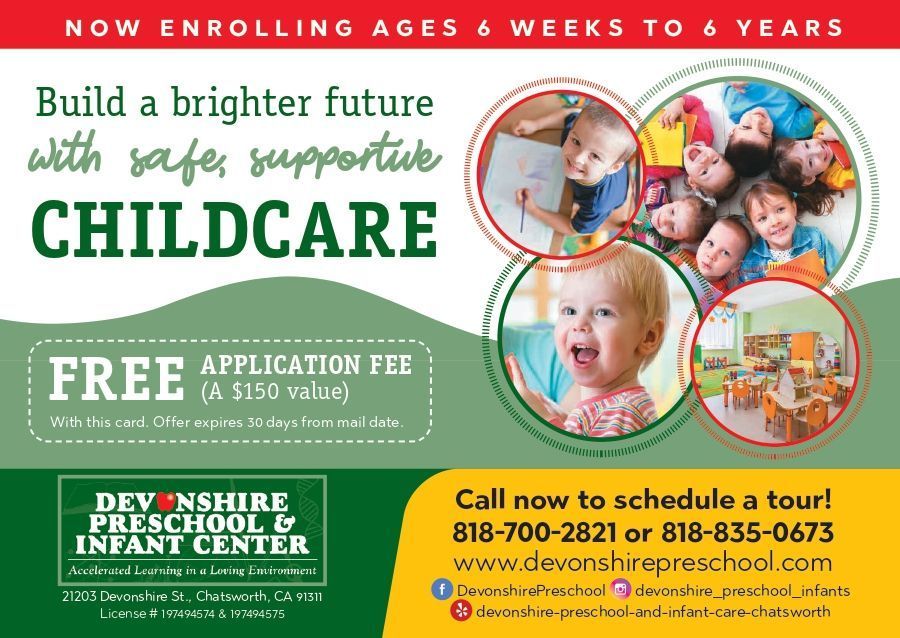 An enrollment flyer for Devonshire Preschool and Infant Center