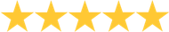 Five gold stars in a row on a white background