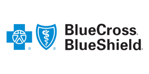 Blue Cross Blue Shield logo with blue cross and shield icons, and text 