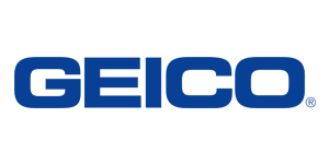 GEICO logo in blue and white.