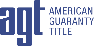 The logo for agt american guarantee title is blue and white.