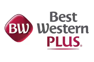 The best western plus logo is a red square on a white background.