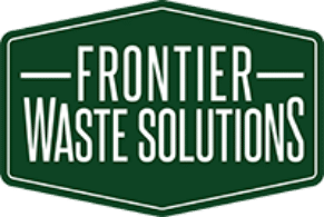 The logo for frontier waste solutions is green and white.