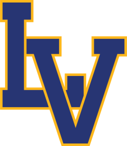 A blue and yellow letter v on a white background