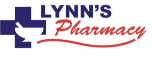 A logo for lynn 's pharmacy with a cross and a mortar and pestle